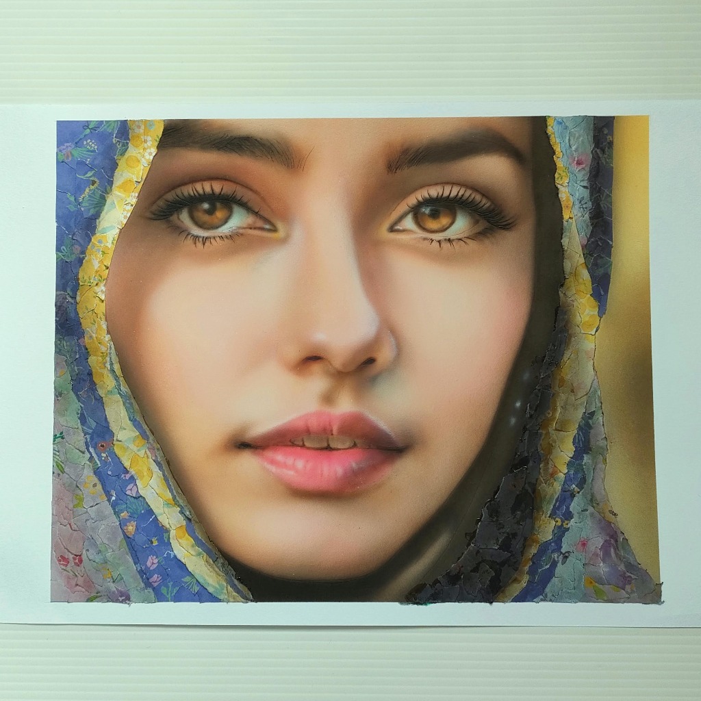 エアブラシ×ちぎり絵